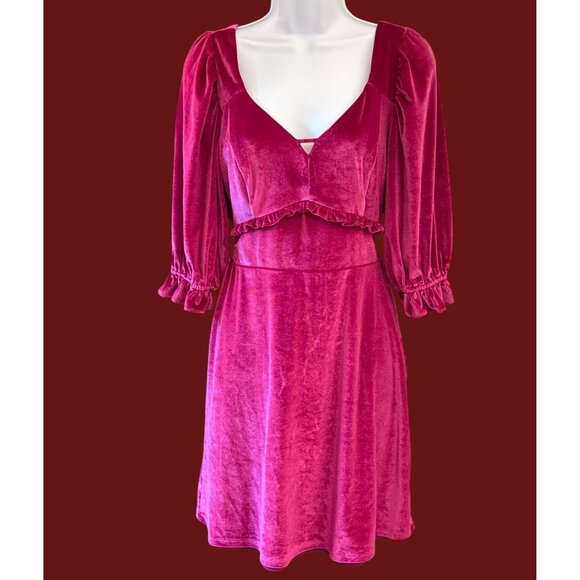 Collective Concept Pink Velvet Babydoll Ruffle Party Dress Puff Sleeve Small Y2K - Picture 1 of 4